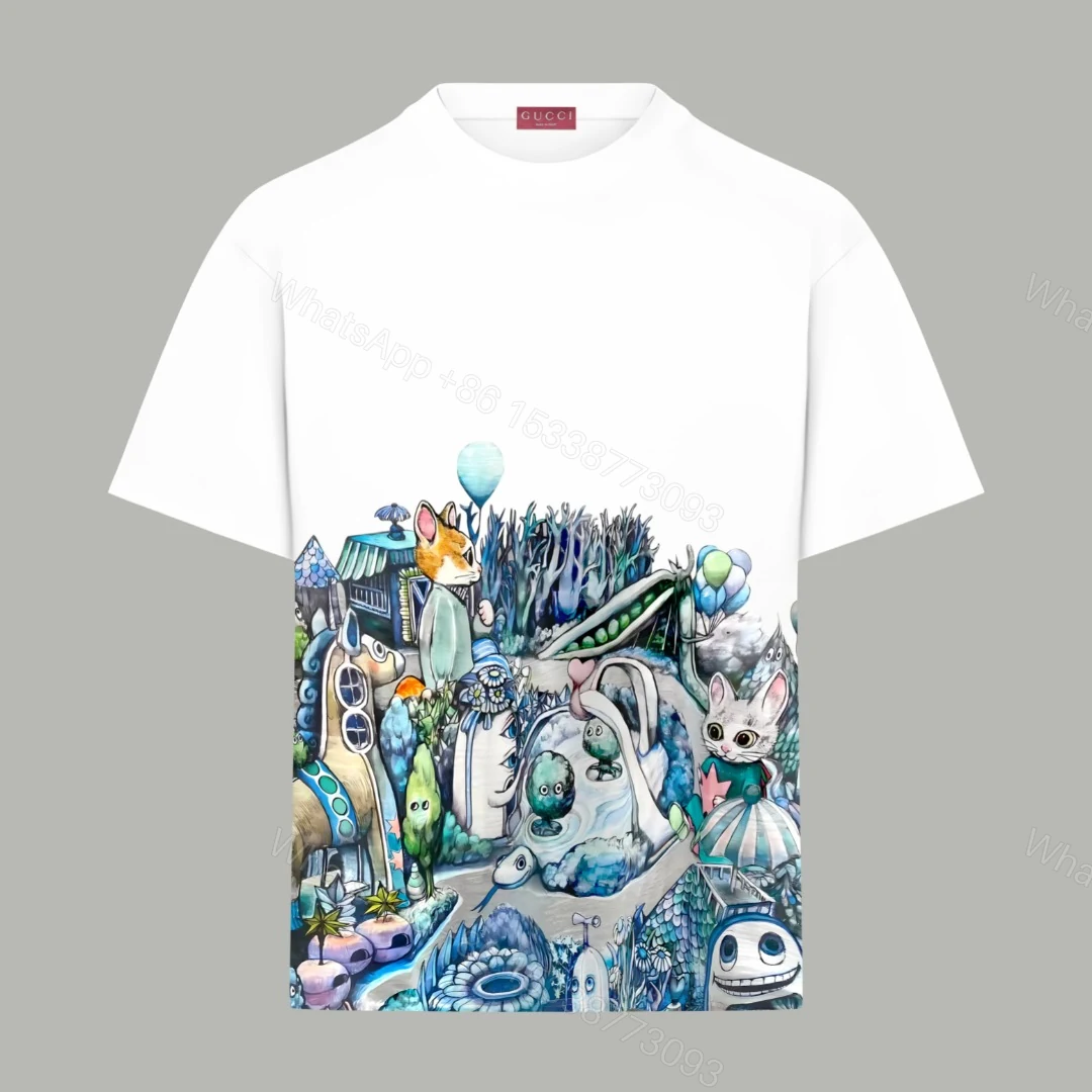 Gucci高仿白色插畫T恤男款 森林童話印花寬鬆潮T — view 1