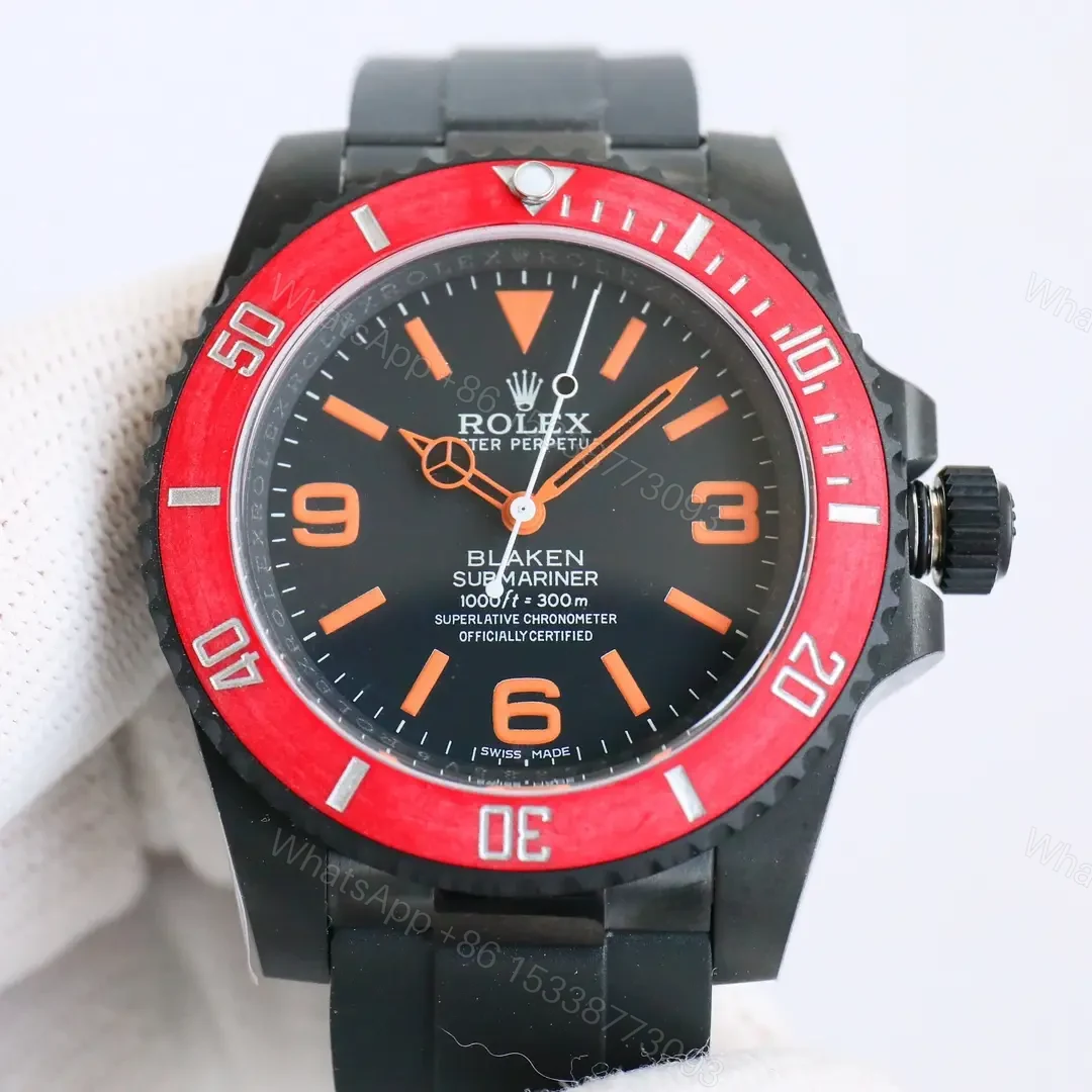 Bold red blaken submariner replica 40MM Black Carbon B33 Edition RG-BLAKEN-SUB-B33-RED-BEZEL — view 1