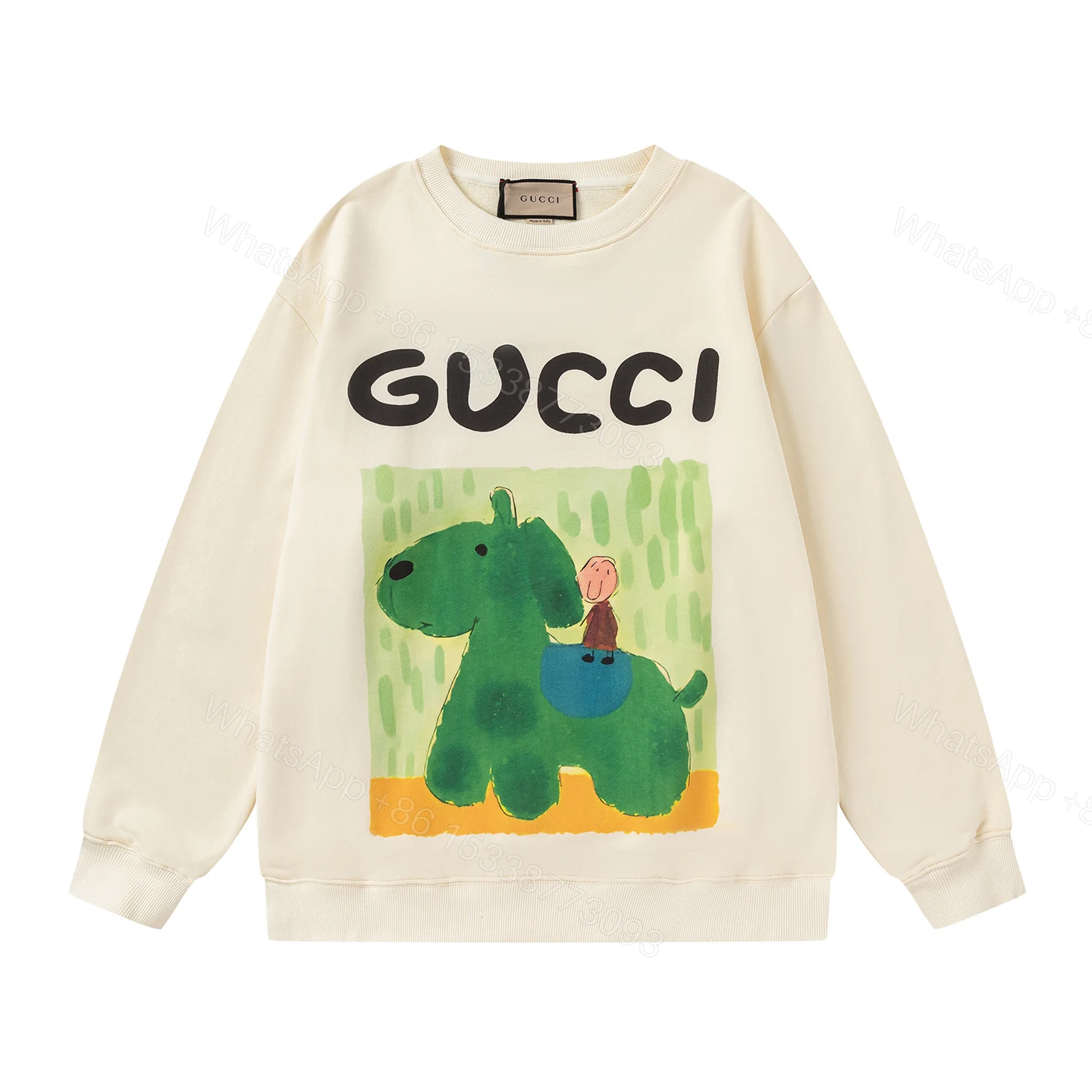 Gucci 一比一童趣插畫上衣 綠色恐龍狗設計感圓領款 — view 1