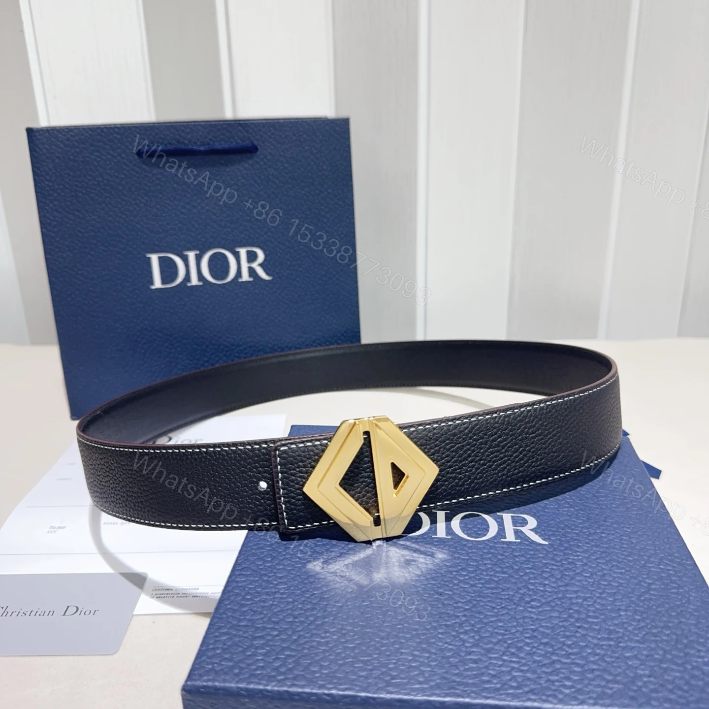 Dior A貨男士皮帶 雙 D 金屬扣 粗紋皮革 商務質感推薦 — view 1
