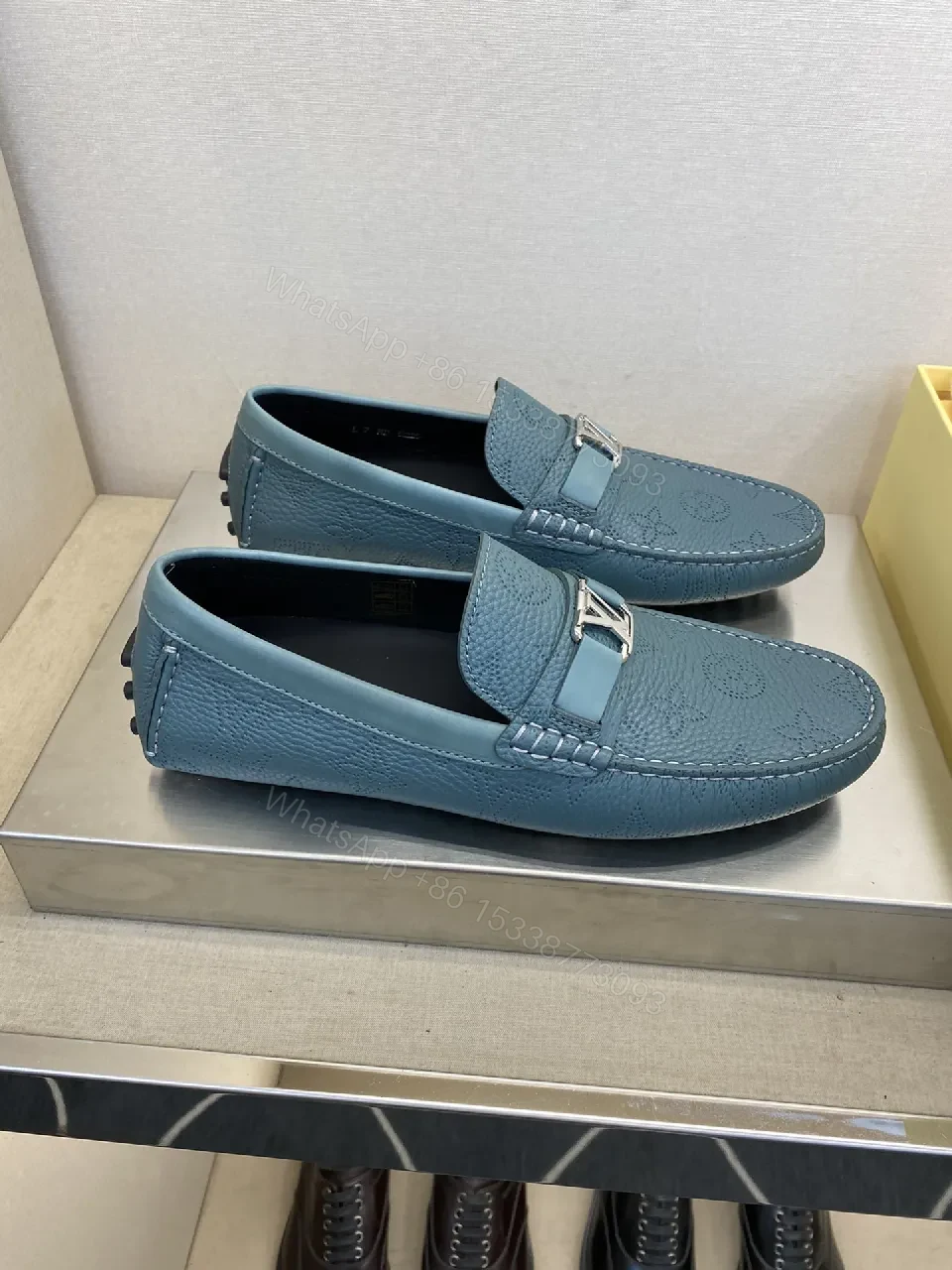 View 8 of Blue Textured Loafers - Luxe Comfort Footwear