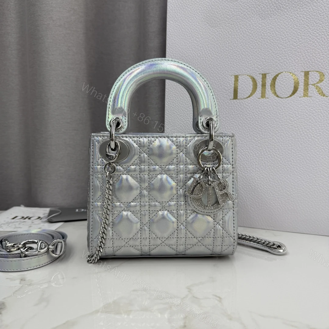 Dior高仿迷你Lady Dior銀色亮面女用手提包2026春夏新作 — view 1