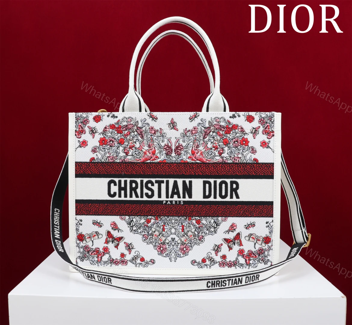 高仿Dior Book Tote 托特包 花卉刺繡紅黑配色 中型尺寸 — view 1