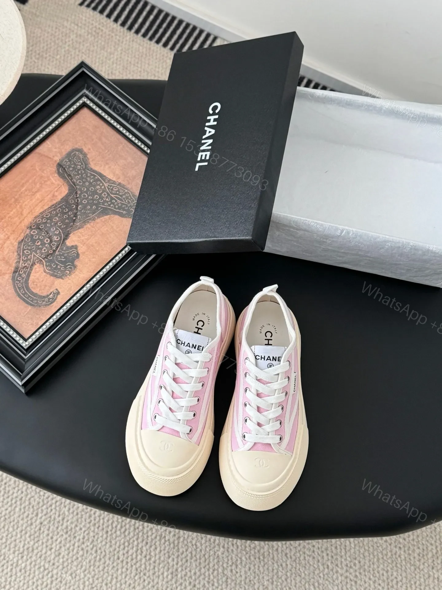 Chanel Women Pink Canvas White Rubber Sneakers — view 1