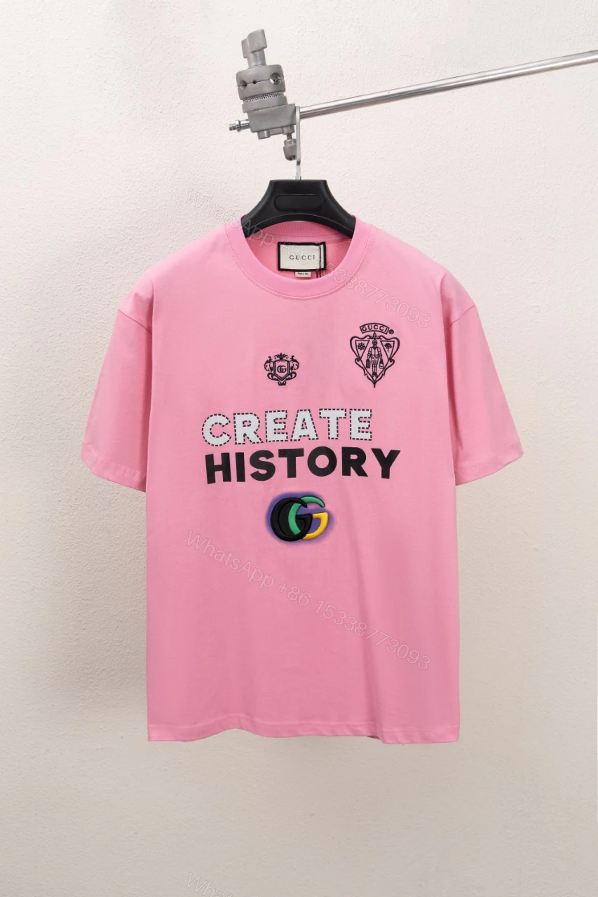 Gucci高仿短袖T恤 粉色款 Create History 繽紛字體刺繡 — view 1