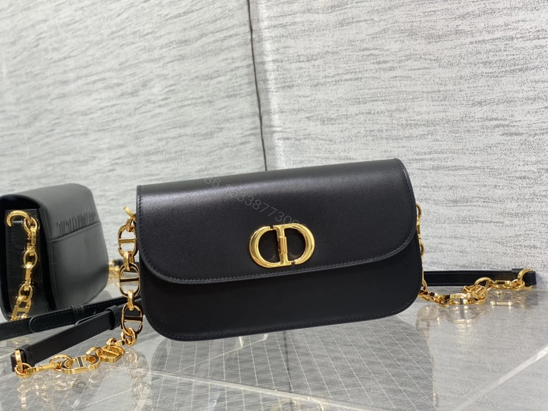 Dior高仿女款黑色鍊條包光滑皮革大Logo經典必備 — view 1
