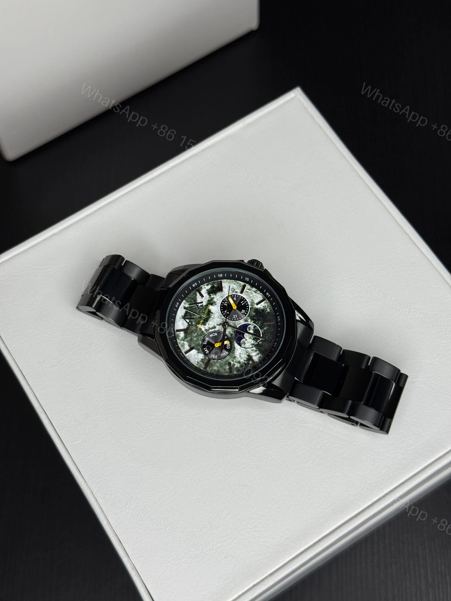 FIRST COPY Armani Exchange Men’s Moonphase Multifunction Full Black Watch — view 1