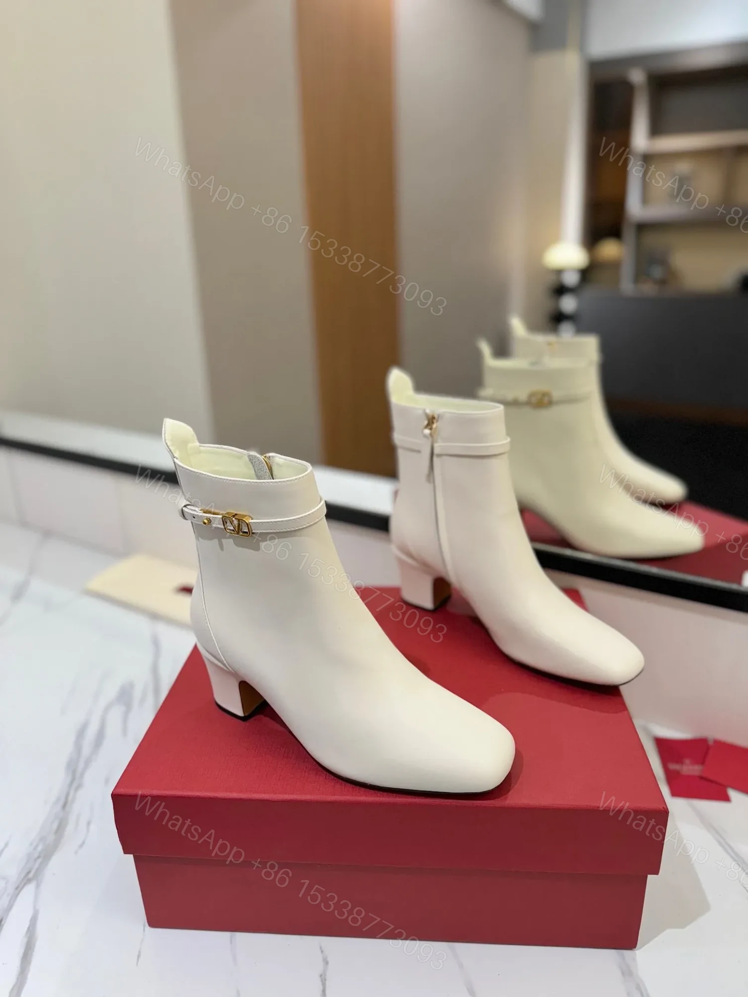 Valentino Women White Leather Ankle Boots — view 1