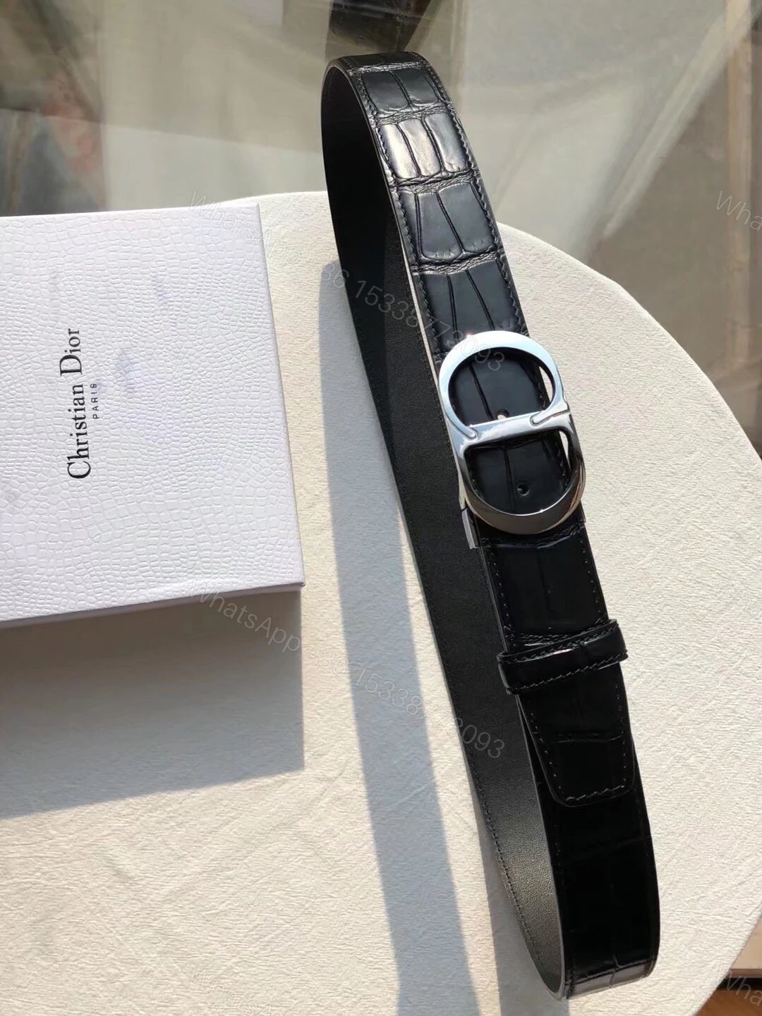 Dior 高仿 男款 CD黑色鱷魚壓紋皮帶 金色扣頭 商務款 — view 1