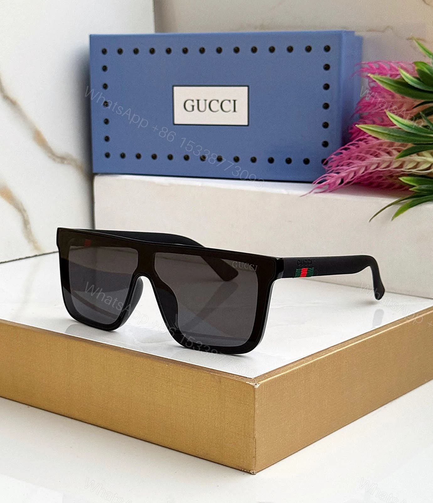 Gucci Square Sunglasses Black Frame Black Lenses — view 1