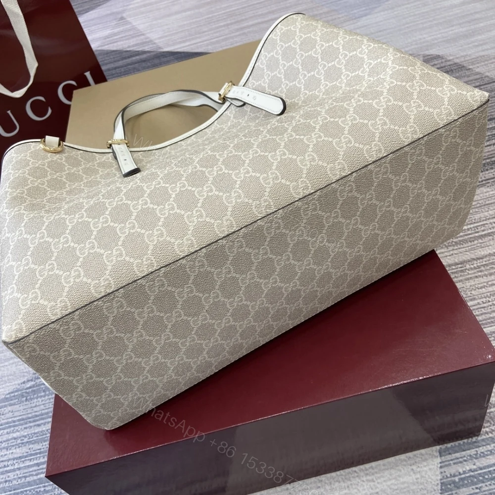 View 7 of Gucci GG Emblem Large Tote Bag Beige And White GG Monogram Coated Fabric 38Cm