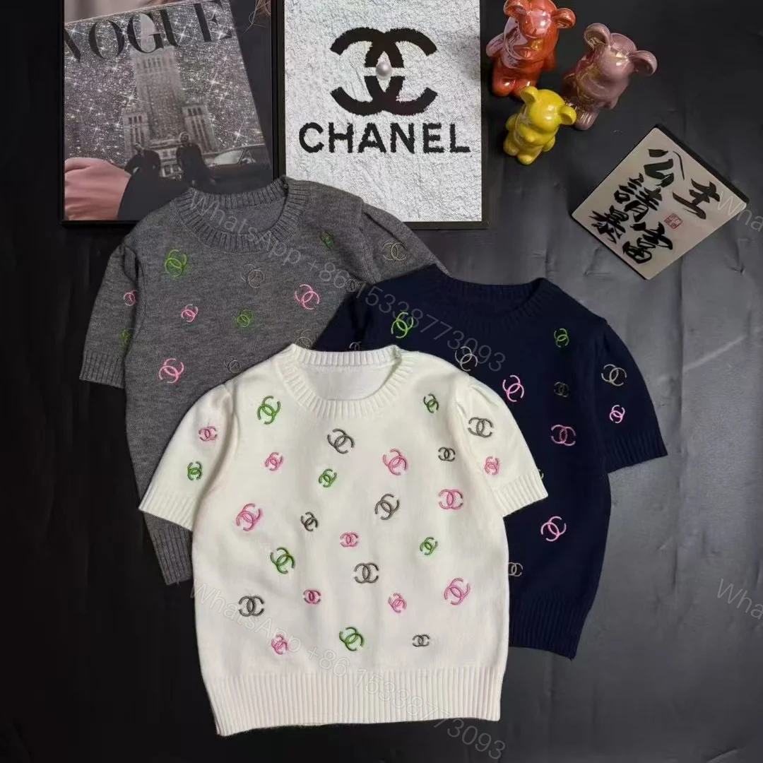 CHANEL高仿短袖針織上衣 女士彩色Logo提花設計 三色可選 — view 1