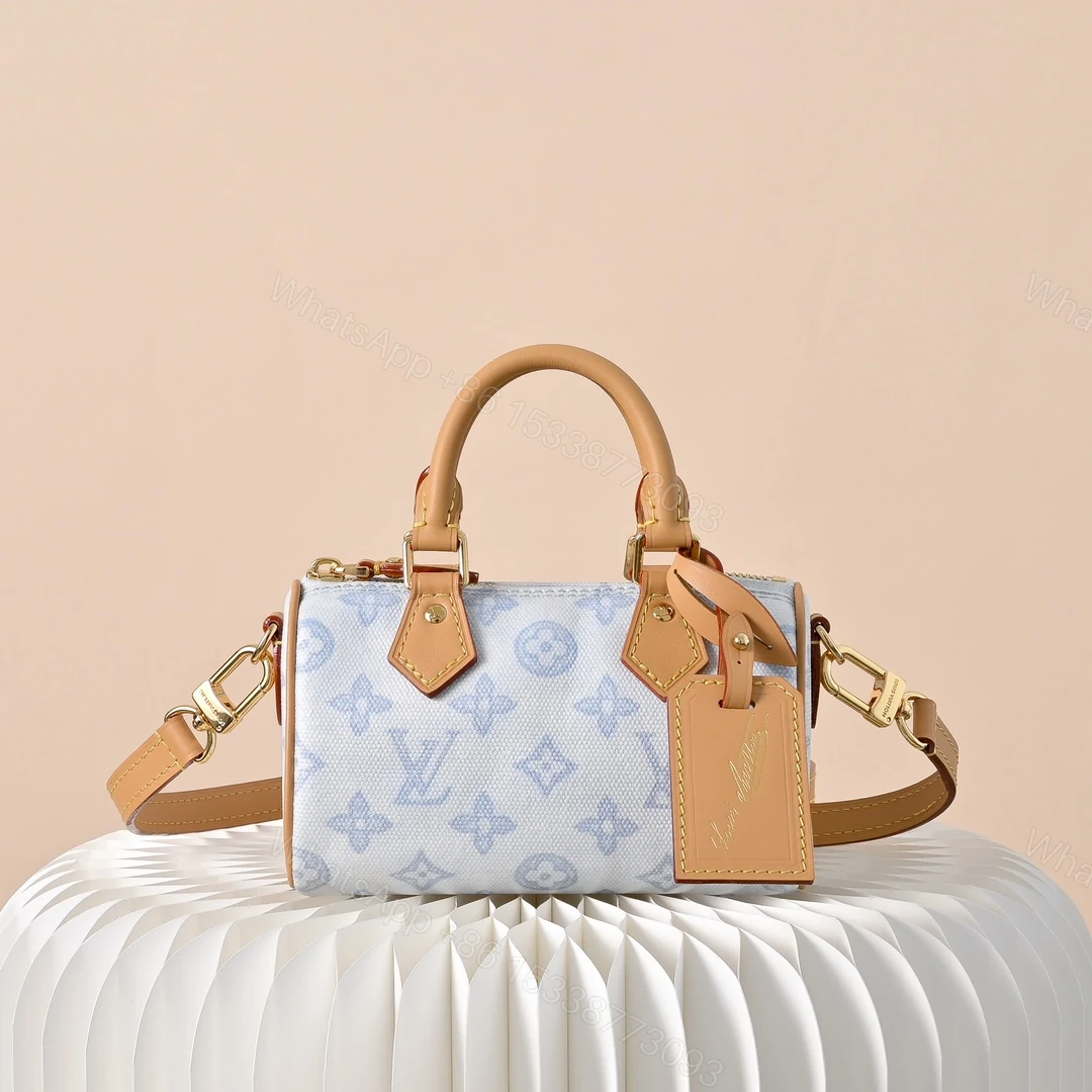 LV 高仿 Nano Speedy 藍白拼色迷你波士頓包 手提斜背兩用女包 — view 1