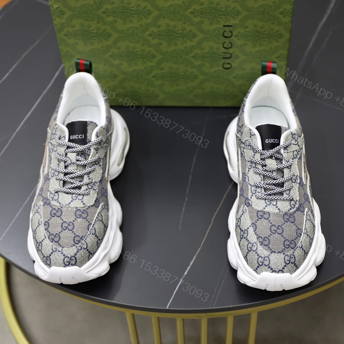 Gucci 高仿男士老花運動鞋 白底GG圖紋厚底潮鞋 — view 1