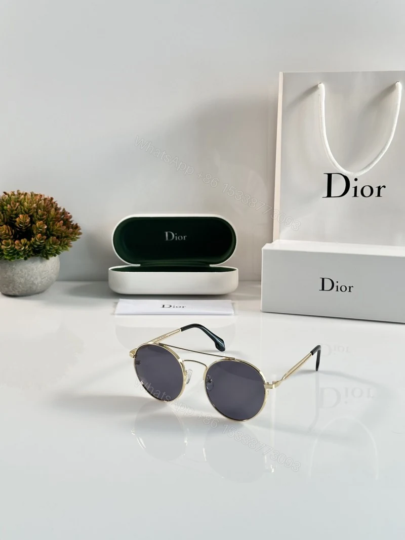 First Copy Dior Round Black Lens Metal Frame Premium Unisex Sunglasses UV Protection — view 1