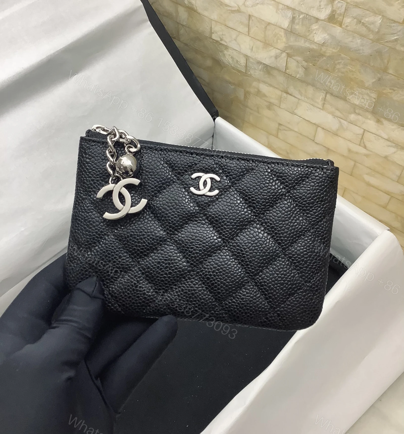 Chanel一比一菱格拉鍊零錢包女士款黑色經典雙C鏈條精品卡包 — view 1