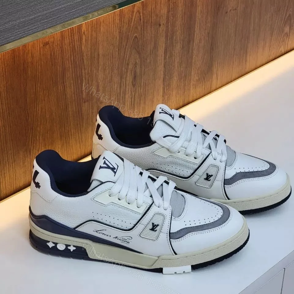 Louis Vuitton White Blue Leather Sneakers — view 1