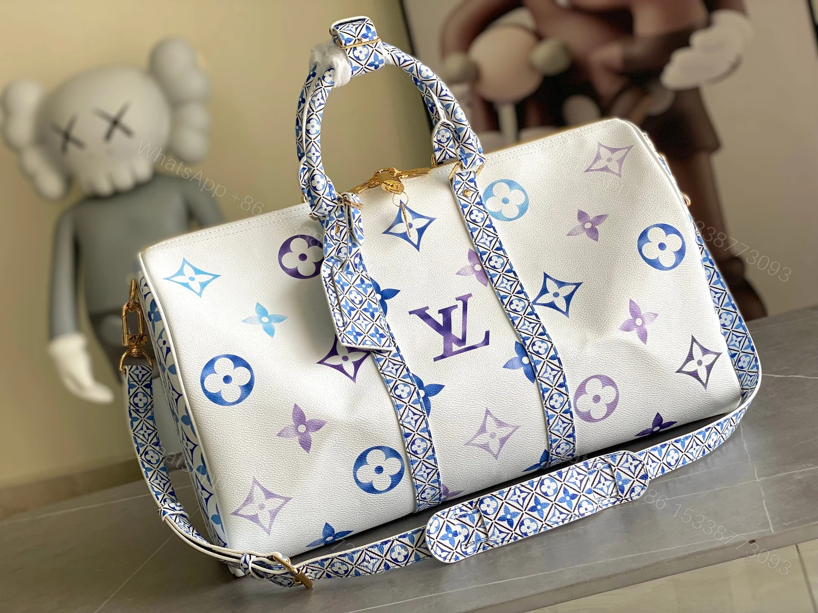 LV 一比一 白底藍紫Monogram Keepall 旅行袋 時尚大容量 — view 1