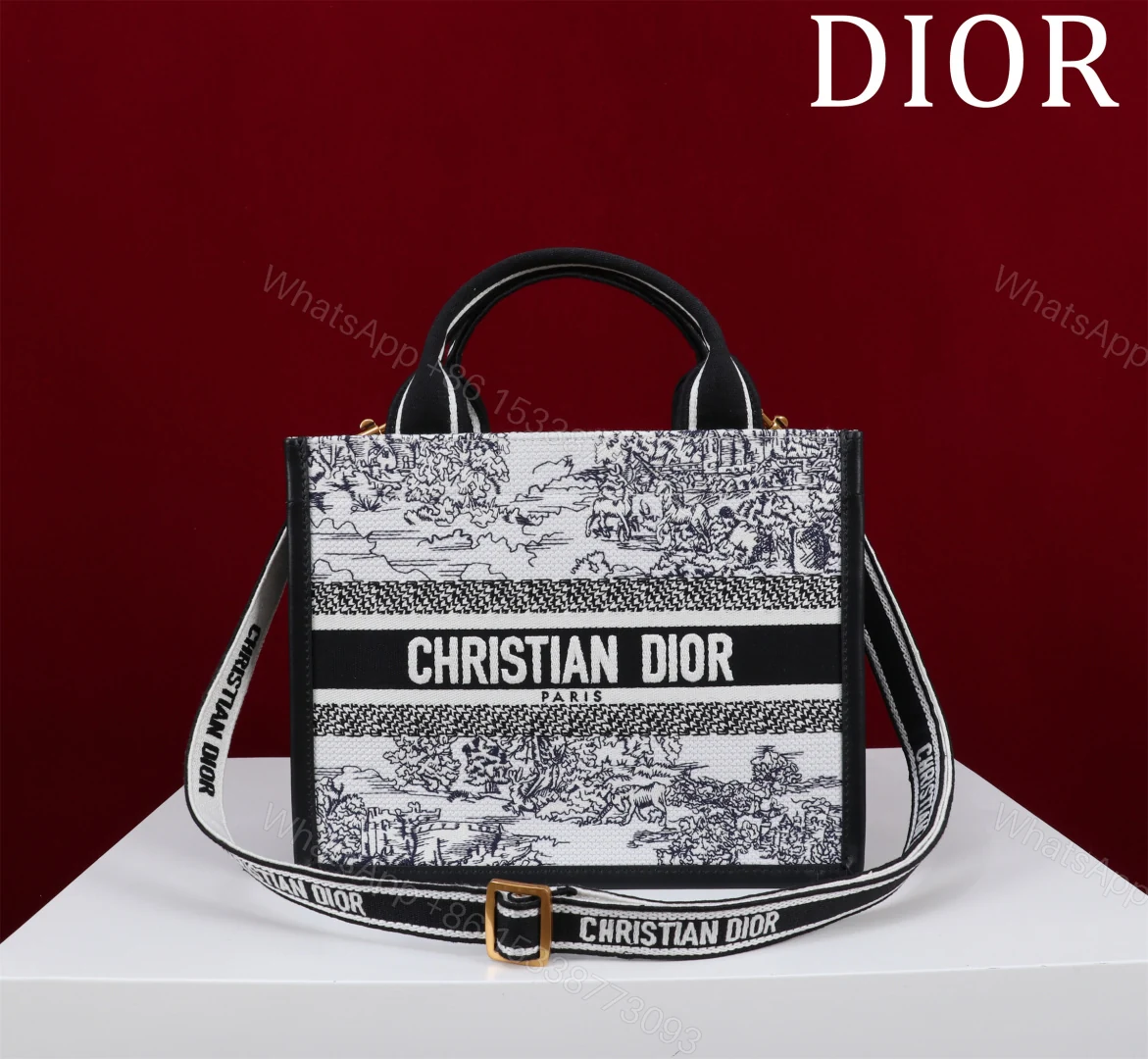 原單Dior Book Tote黑白風格印花托特包 中性藝術刺繡設計 — view 1