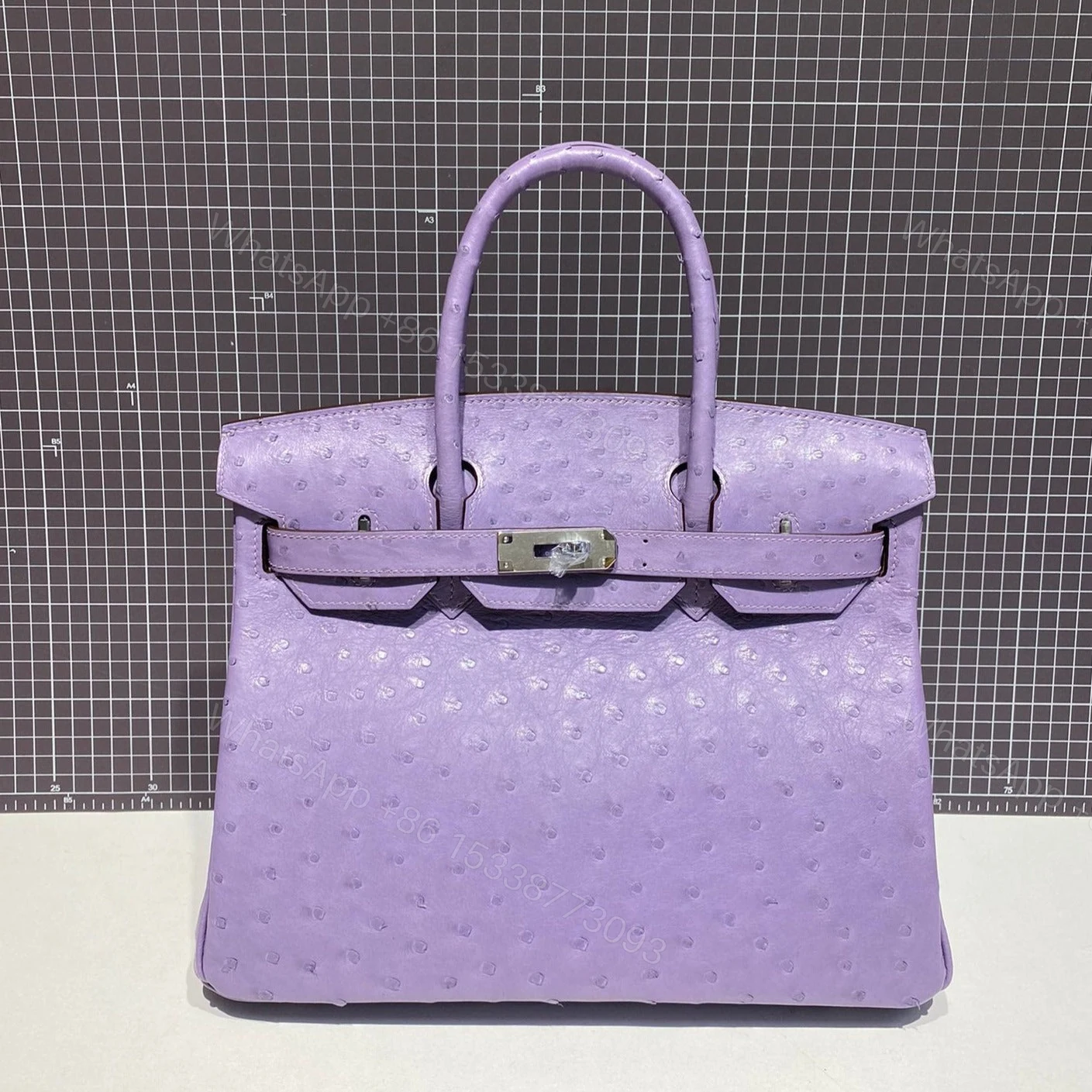 HERMES BIRKIN 30CM PURPLE OSTRICH LEATHER SILVER HARDWARE — view 1