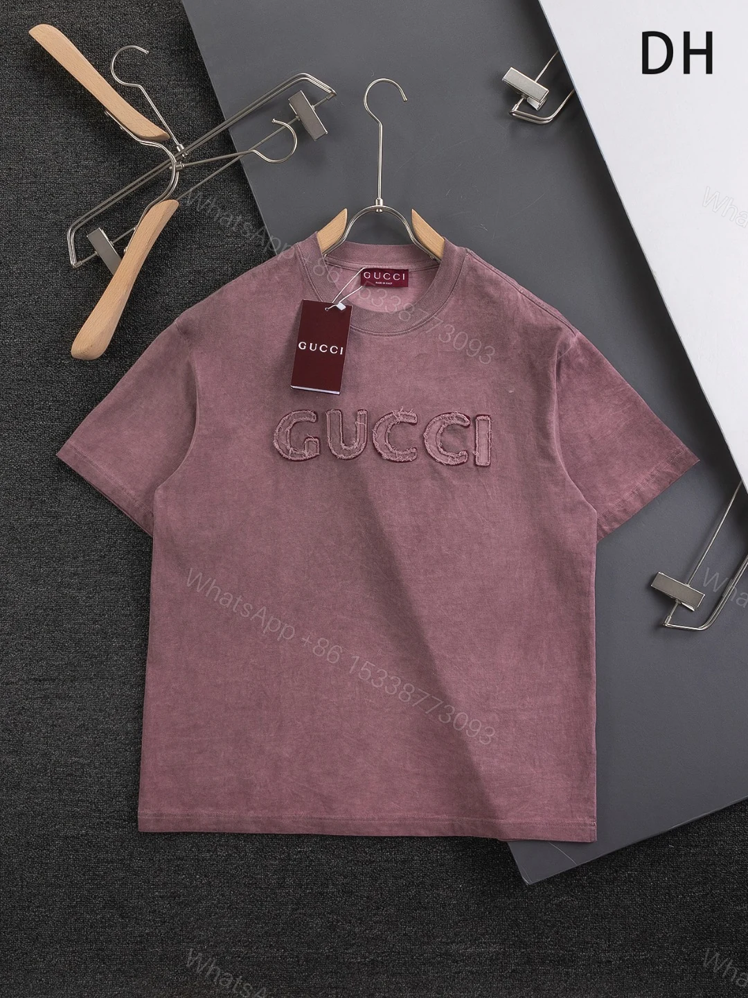 Gucci原單短袖T恤男士紫紅水洗設計立體刺繡LOGO休閒款 — view 1