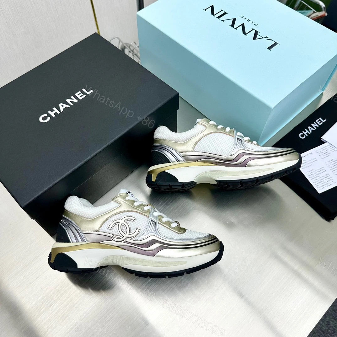 Chanel A貨金屬香檳白運動鞋 女士厚底時尚老爹鞋 — view 1