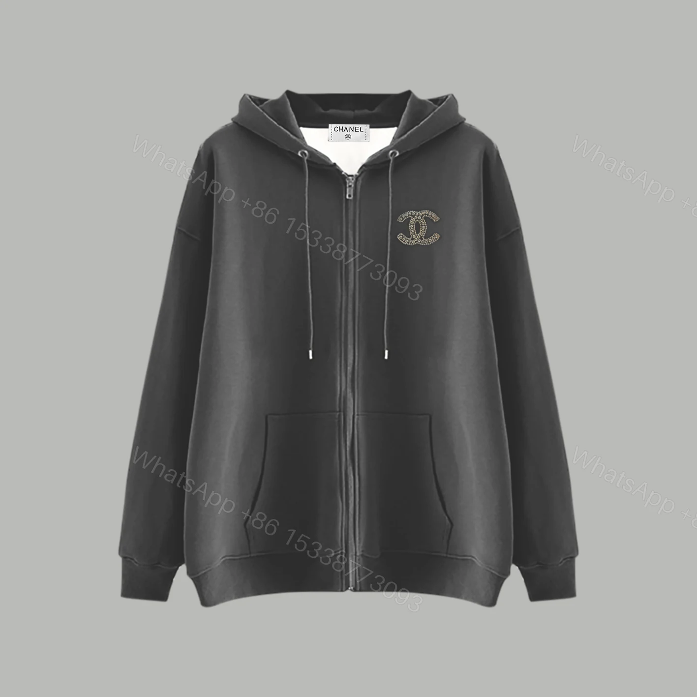 CHANEL高仿連帽拉鍊外套 女士黑色休閒衛衣2025秋季新品百搭款 — view 1