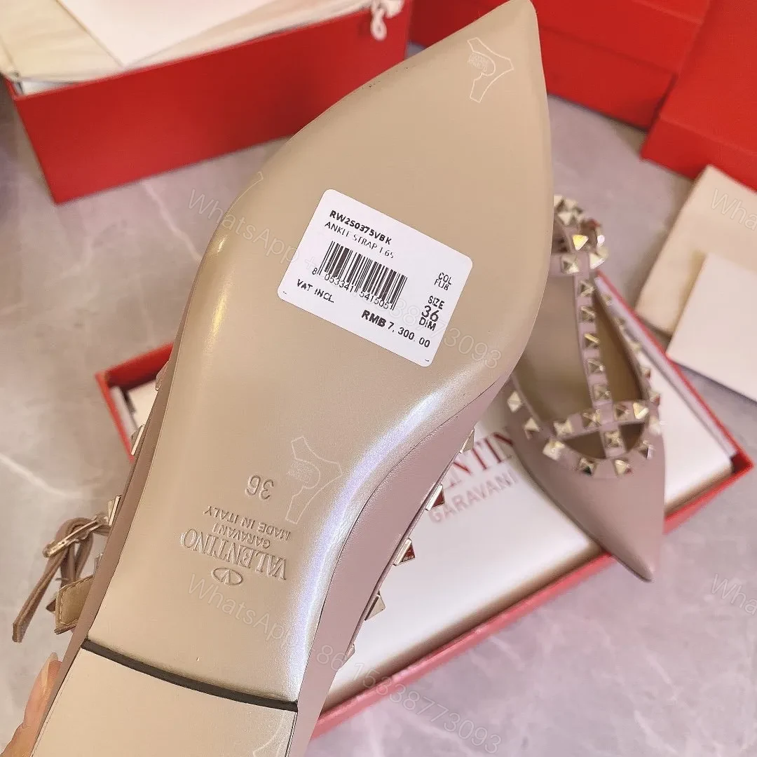 View 5 of Valentino Women Beige Leather Studded Flats