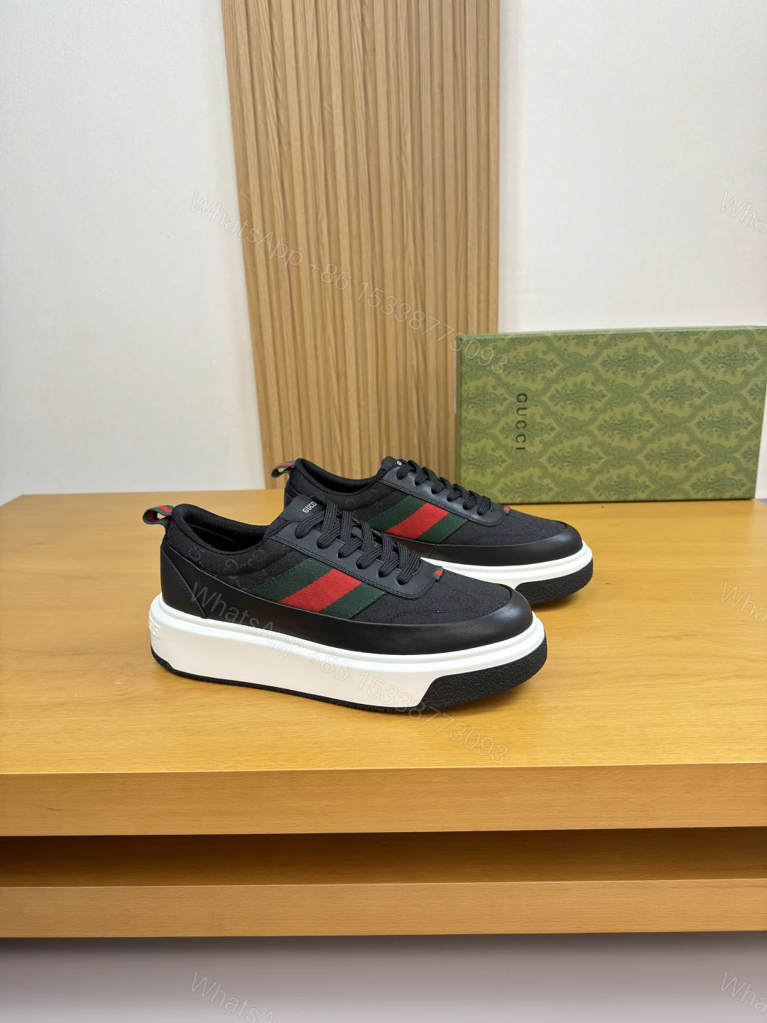 GUCCI A貨男款經典織帶厚底休閒鞋 百搭皮革運動鞋 — view 1