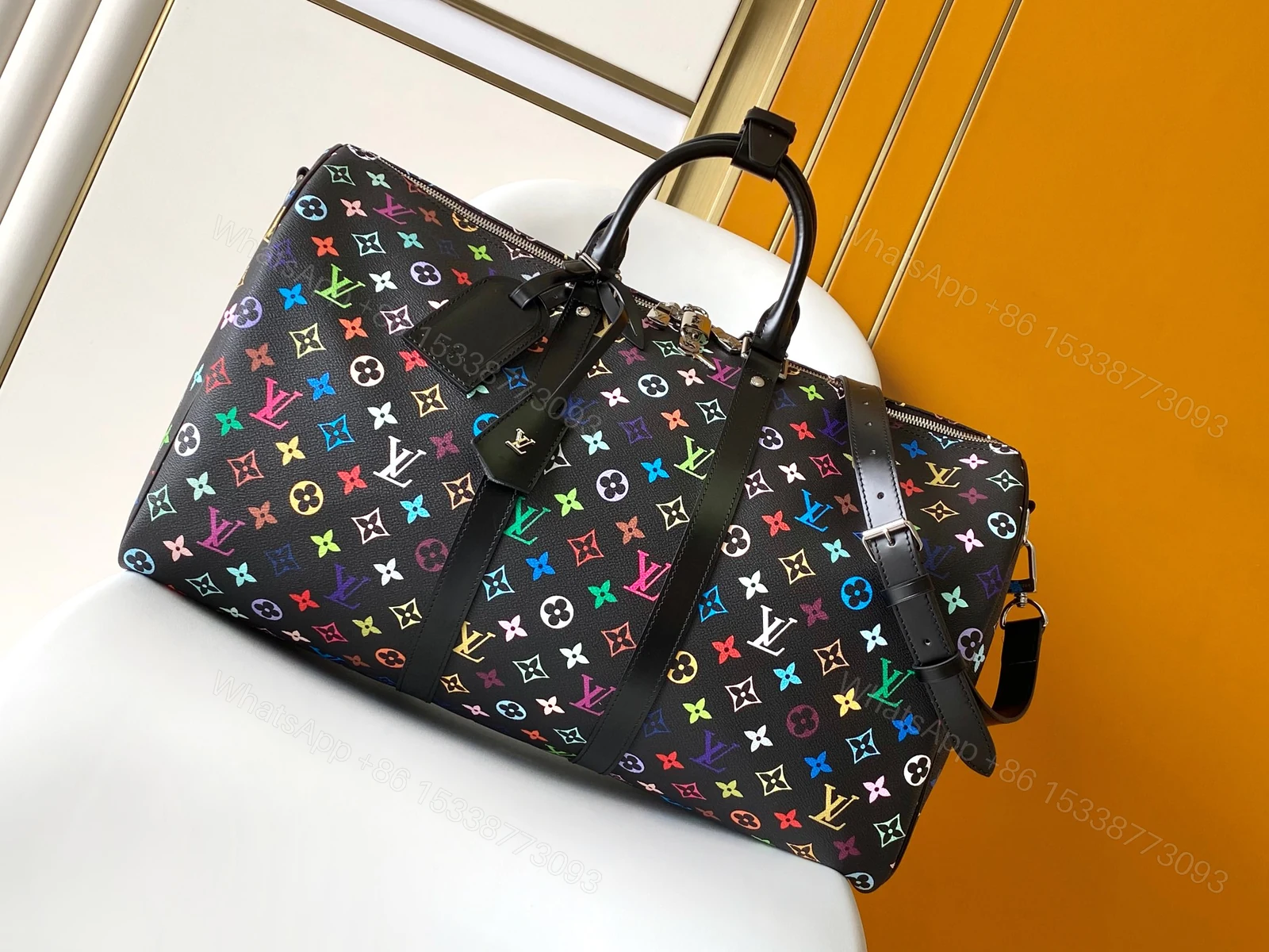 LV高仿M13745 Keepall 50黑色Multicolor彩色老花旅行袋時尚推薦 — view 1