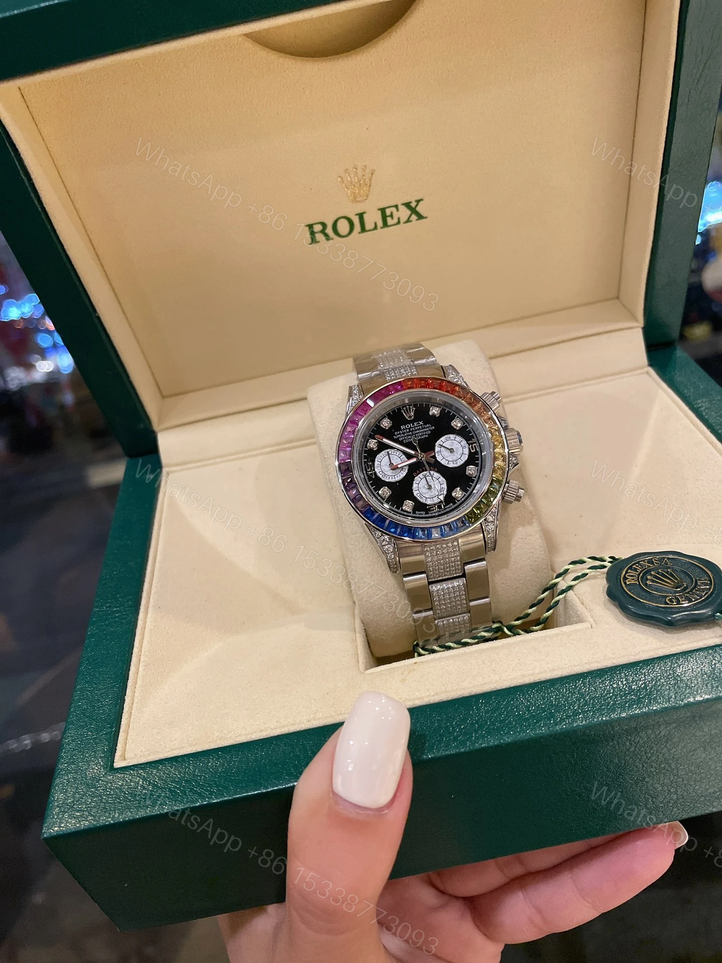 Rolex 原單 男款 Daytona 彩虹圈鑽面計時腕錶 高端奢華收藏款 — view 1