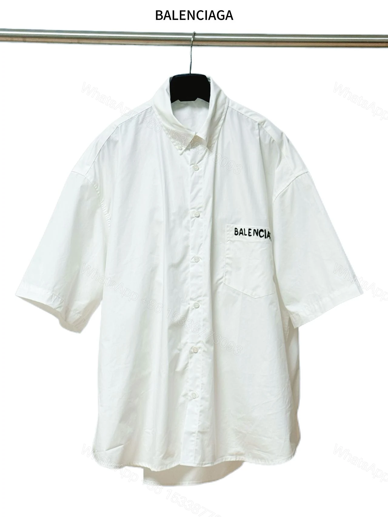 Balenciaga 高仿襯衫 男款白色口袋設計短袖休閒襯衣 — view 1