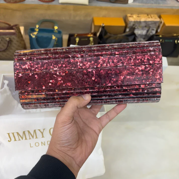 View 11 of FIRST COPY JIMMY CHOO VIOLET ORCHID SWEATIE CLUTCH HANDBAG