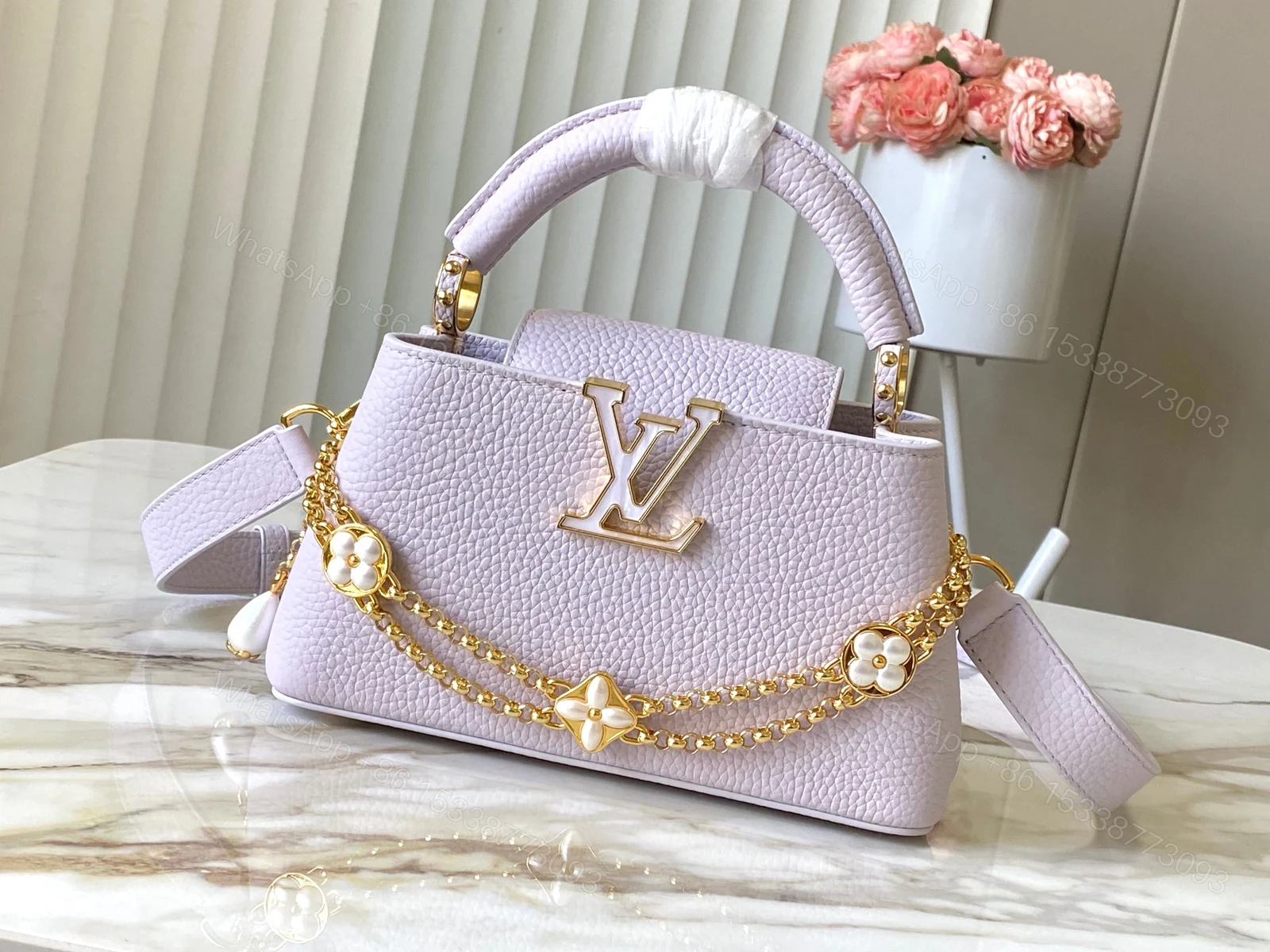 LV 高仿淡紫色花鏈裝飾手提包 優雅百搭名媛款 — view 1