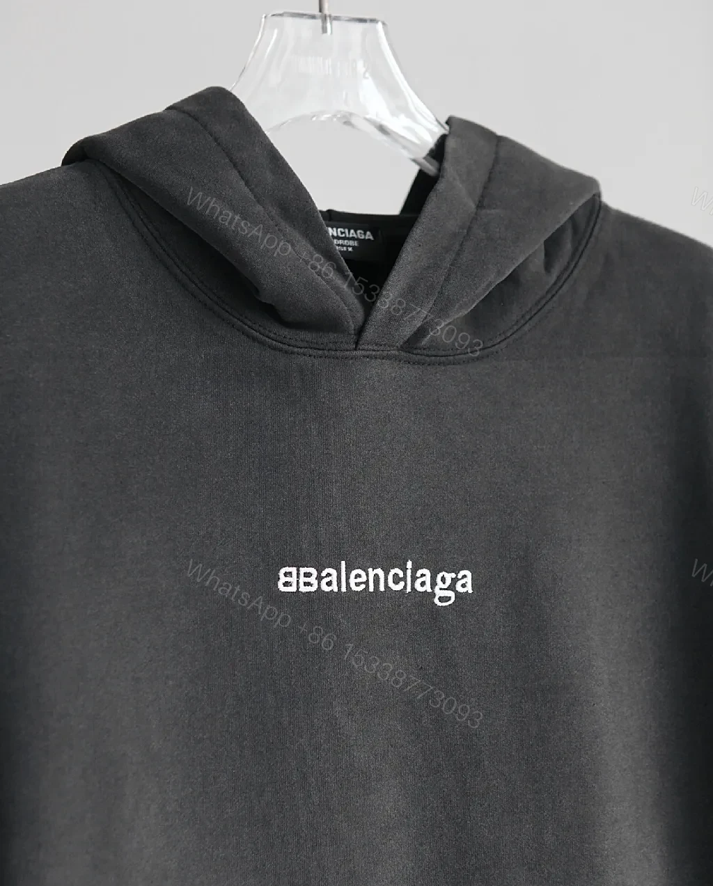 View 6 of Charcoal Cotton-Blend Hoodie with Subtle Script Detail