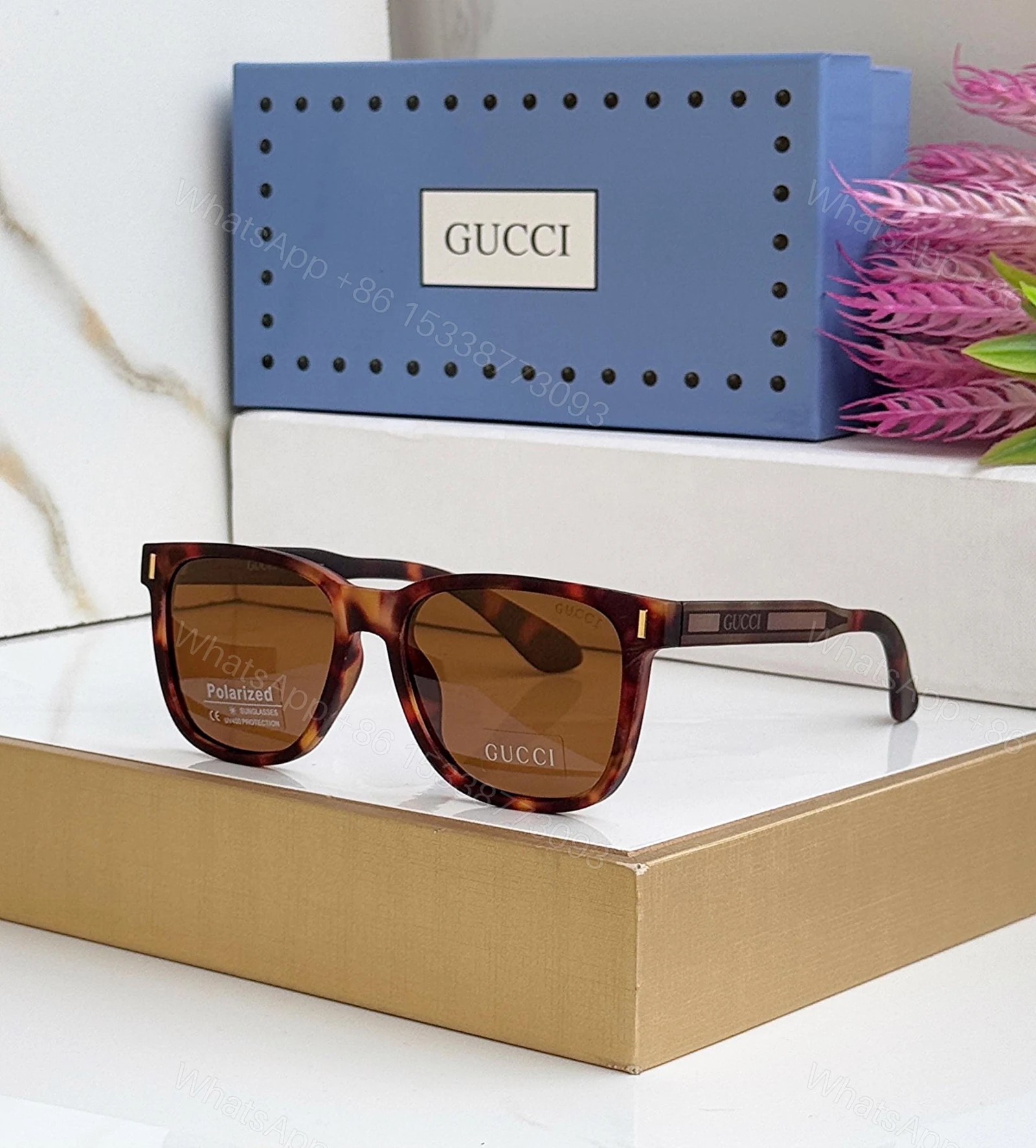 Gucci Square Tortoiseshell Polarized Brown Lens — view 1