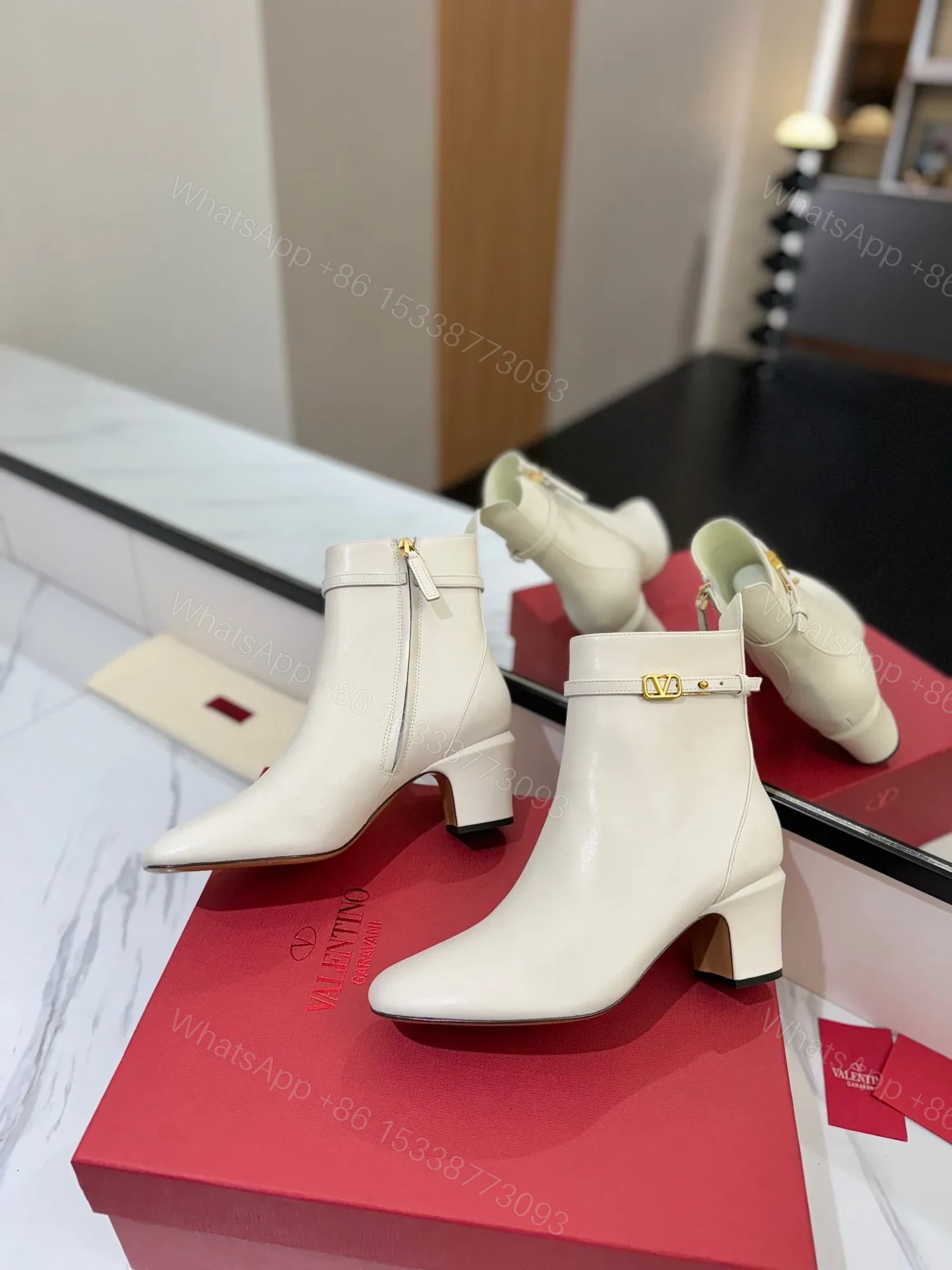 View 6 of Valentino Women White Leather Ankle Boots