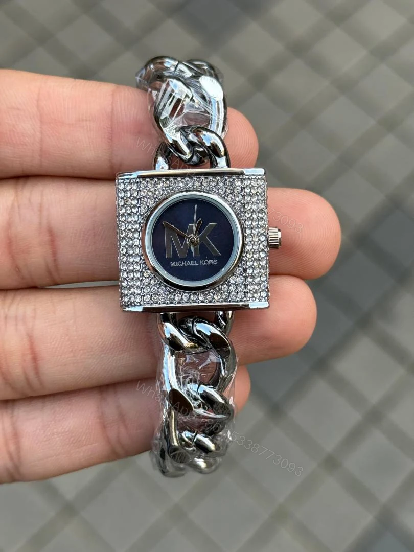 First Copy Michael Kors Square Silver Black Dial Women’s Analog Watch — view 1