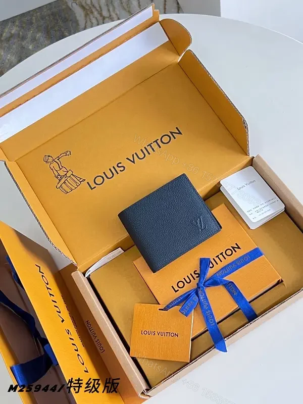 Bright Louis Vuitton Orange Boxed Wallet Set with Navy Pebbled Wallet — view 1
