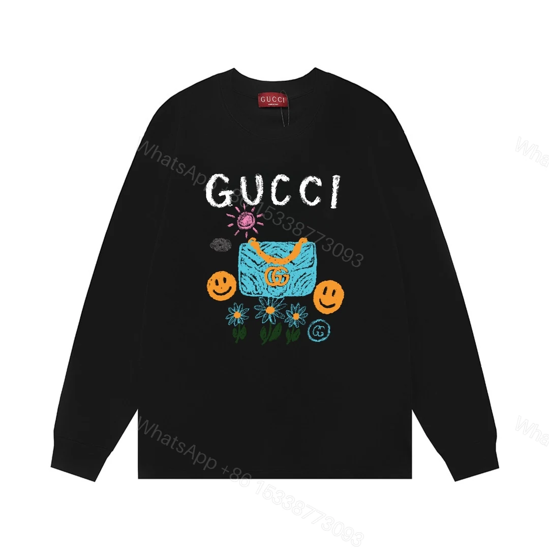 Gucci 一比一長袖T恤 男款黑色插畫包包圖案 潮流風格 — view 1