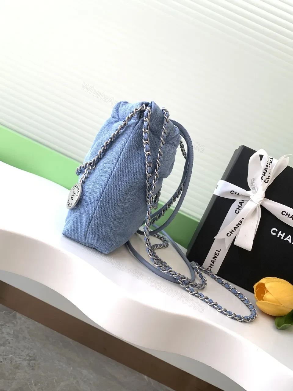 View 9 of Denim Chic Chain-Detail Bag: Modern Texture, Classic Flair