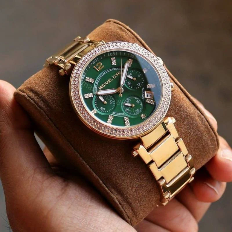 First Copy Michael Kors Parker Semi Japan Watch For Women Gold Green — view 1