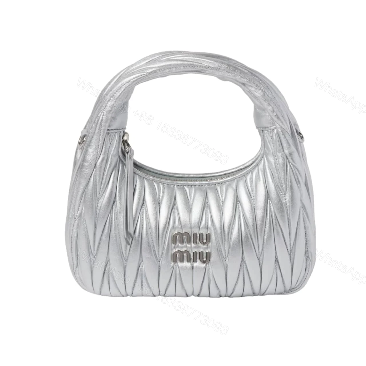 MIUMIU WANDER MATELASSÉ NAPPA HOBO BAG SILVER 23CM 5BC125 AN88 F0118 V OOY — view 1