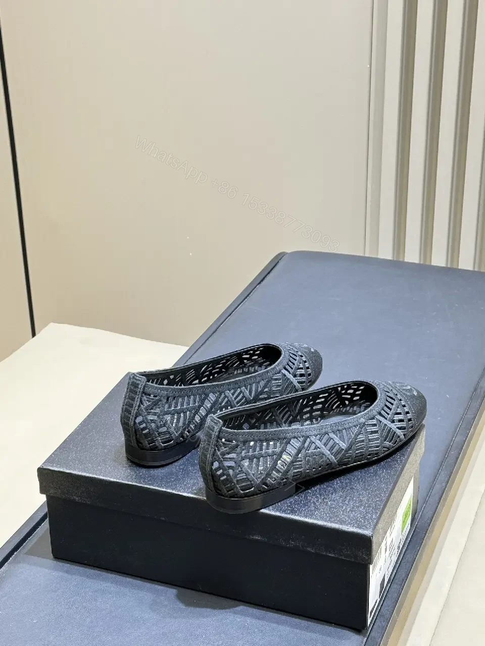View 6 of Lattice Knit Flats – Black Knit, Low-Profile, Logo Detail