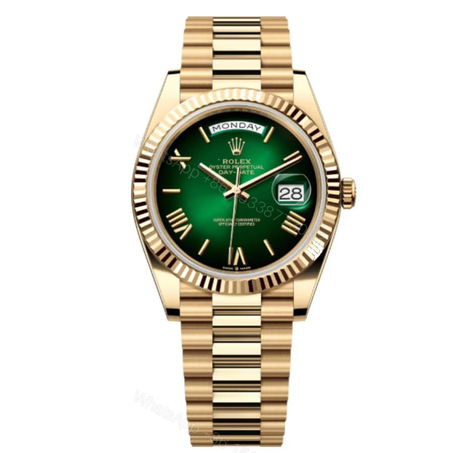 Rolex Day-Date 36 128238 Super Clone : 36mm Yellow Gold Green Ombré Diamond Dial — view 1