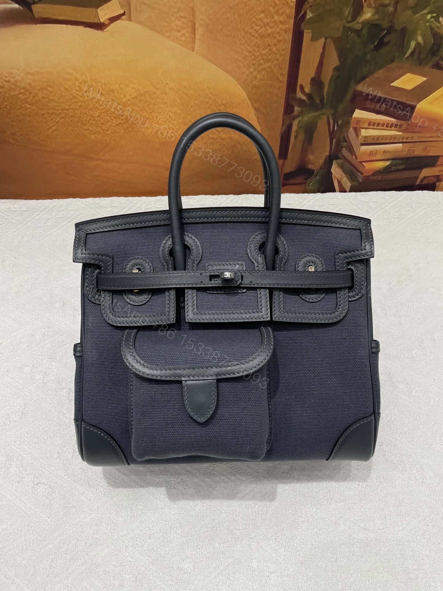 Hermes 高仿 女款 Birkin 帆布拼皮口袋手提包 休閒機能風 — view 1