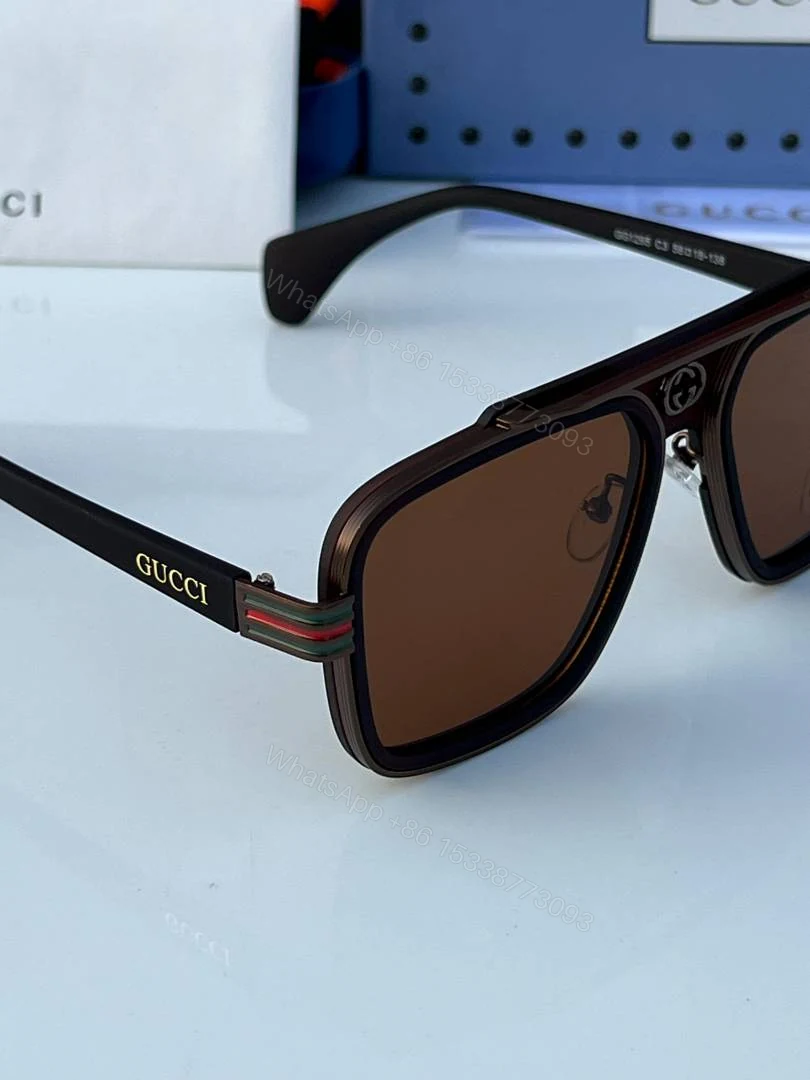 View 5 of First Copy Gucci Aviator Sunglasses Black Frame Brown Lens