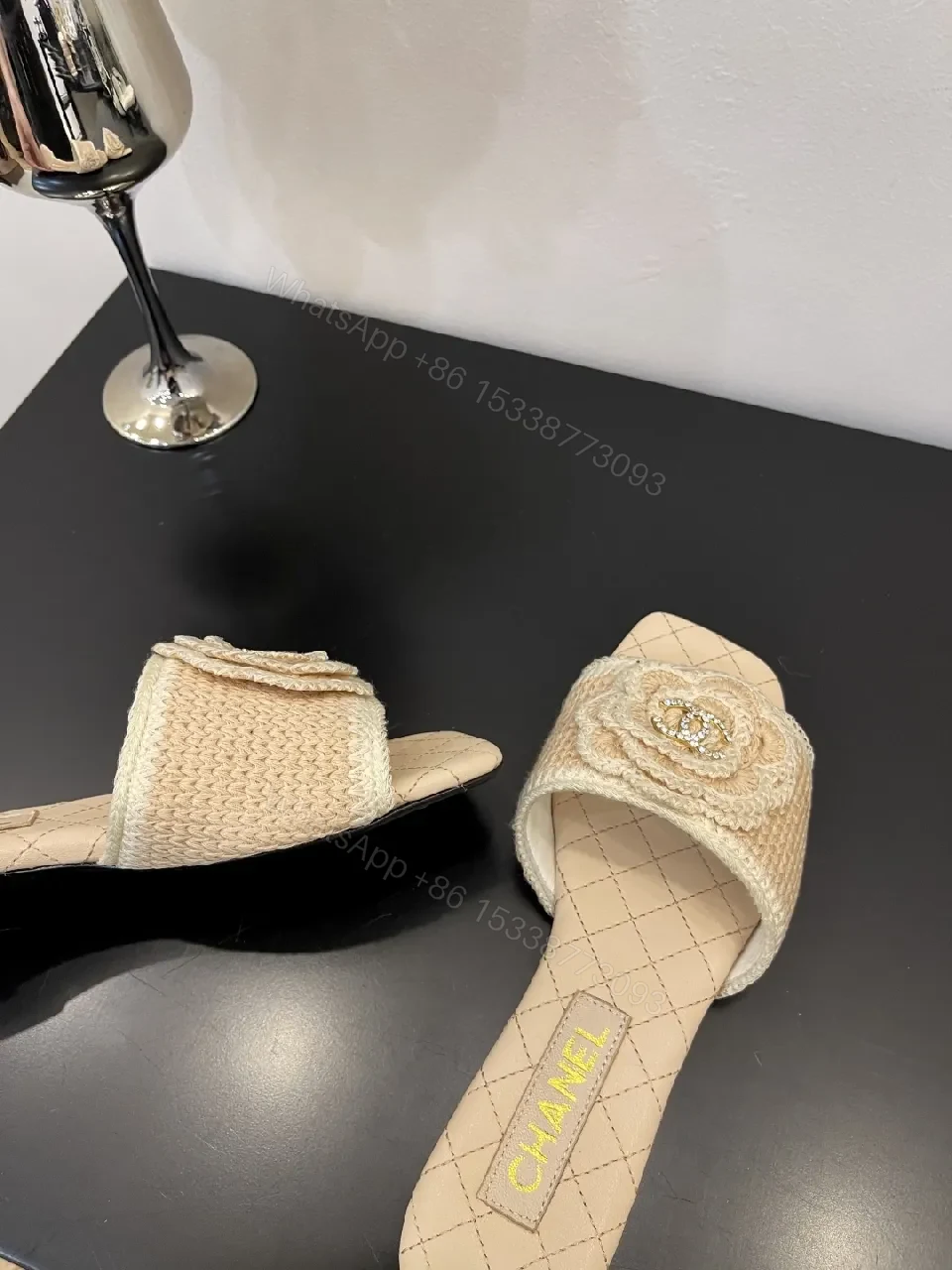 View 9 of Beige Embroidered Slide Sandals – Couture Comfort, Everyday Chic