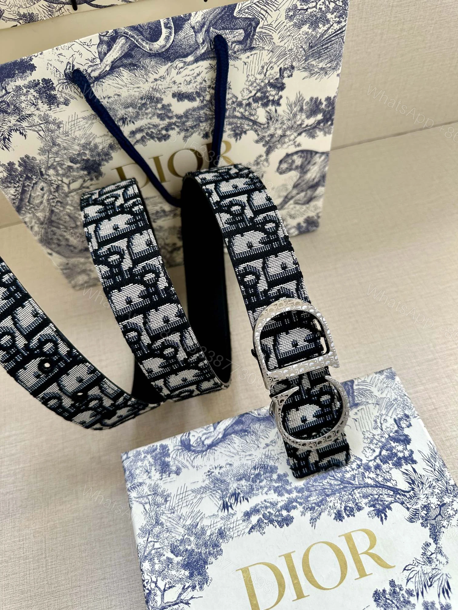 Dior 一比一 男款 Oblique老花帆布皮帶 銀色CD扣 經典精品款 — view 1