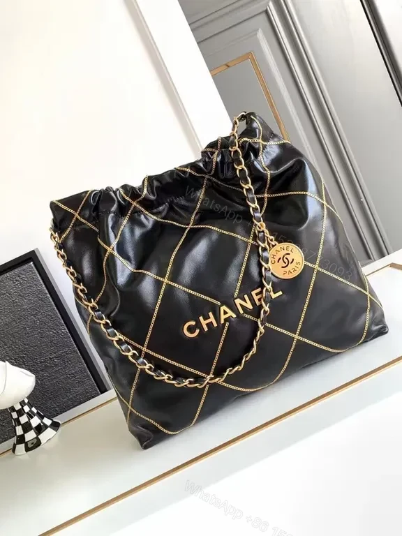Chanel-Inspired Black Quilted Tote with Gold Chain — view 1